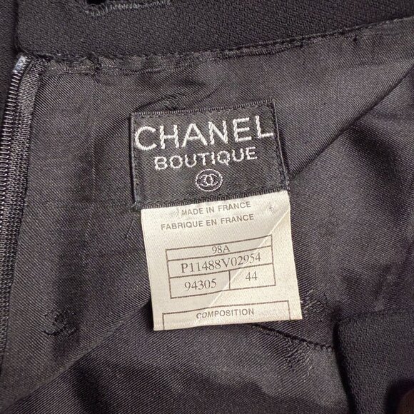 Chanel | FR44, US 8-10 | Vintage '98 Autumn Black Wool Skirt w/ Logo Silk Lining - Picture 5 of 9